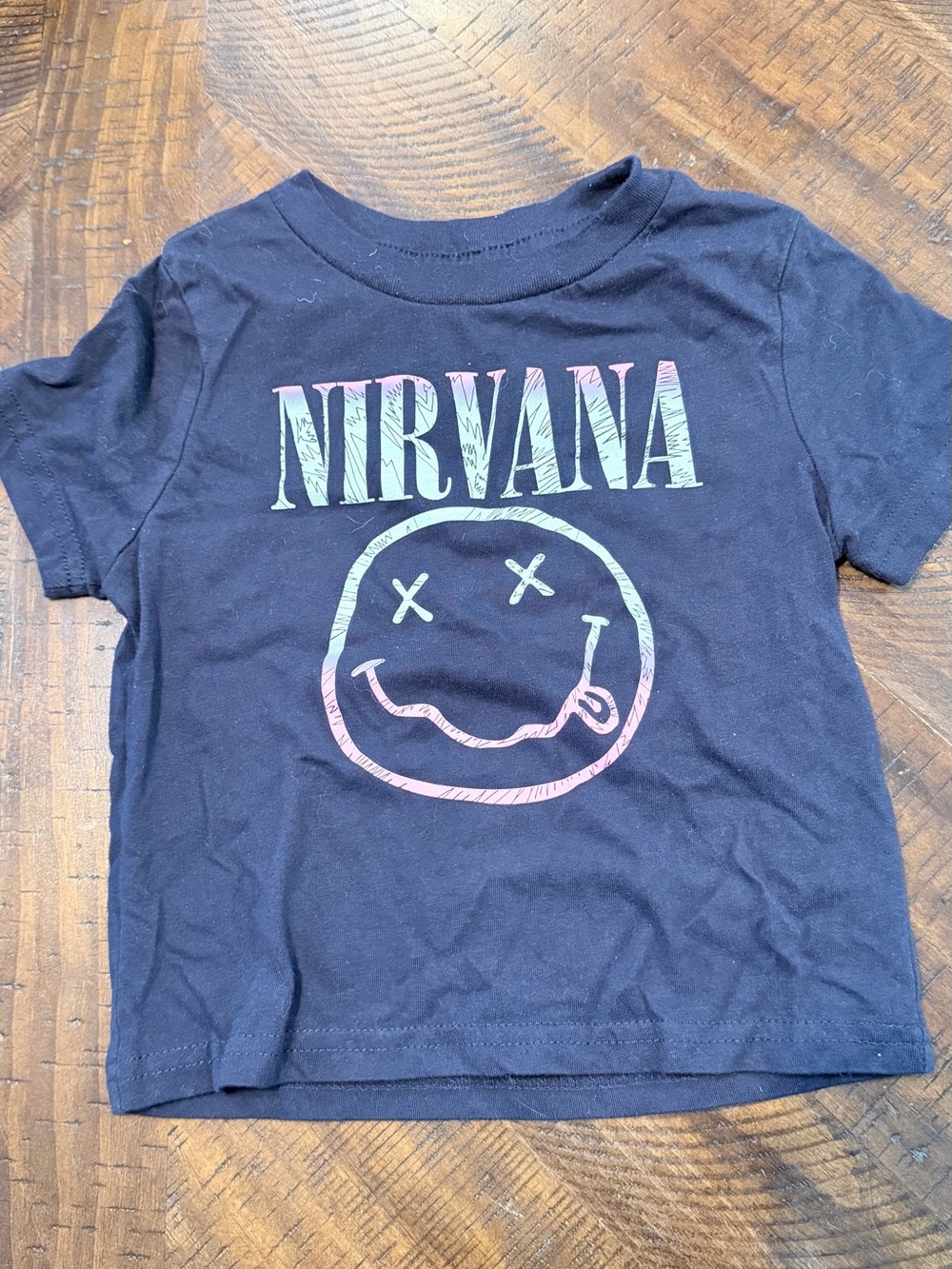 NIRVANA Black Tee with Pastel Gradient Smiley